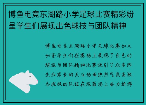 博鱼电竞东湖路小学足球比赛精彩纷呈学生们展现出色球技与团队精神